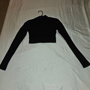 Women's Small Black Crop Long Sleeved Sweater Top